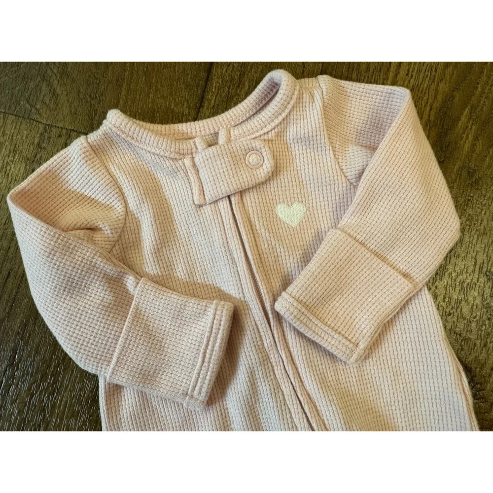 Carters Baby Sleeper Girl Preemie Waffle Knit Pink Heart Outfit Zipper Clothes‎
